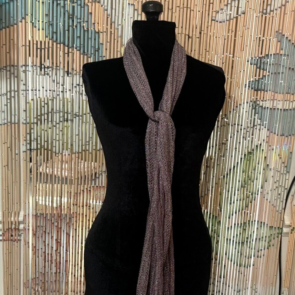 Lace Knit Lightweight Scarf with Fringe, Metallic Silver/Purple